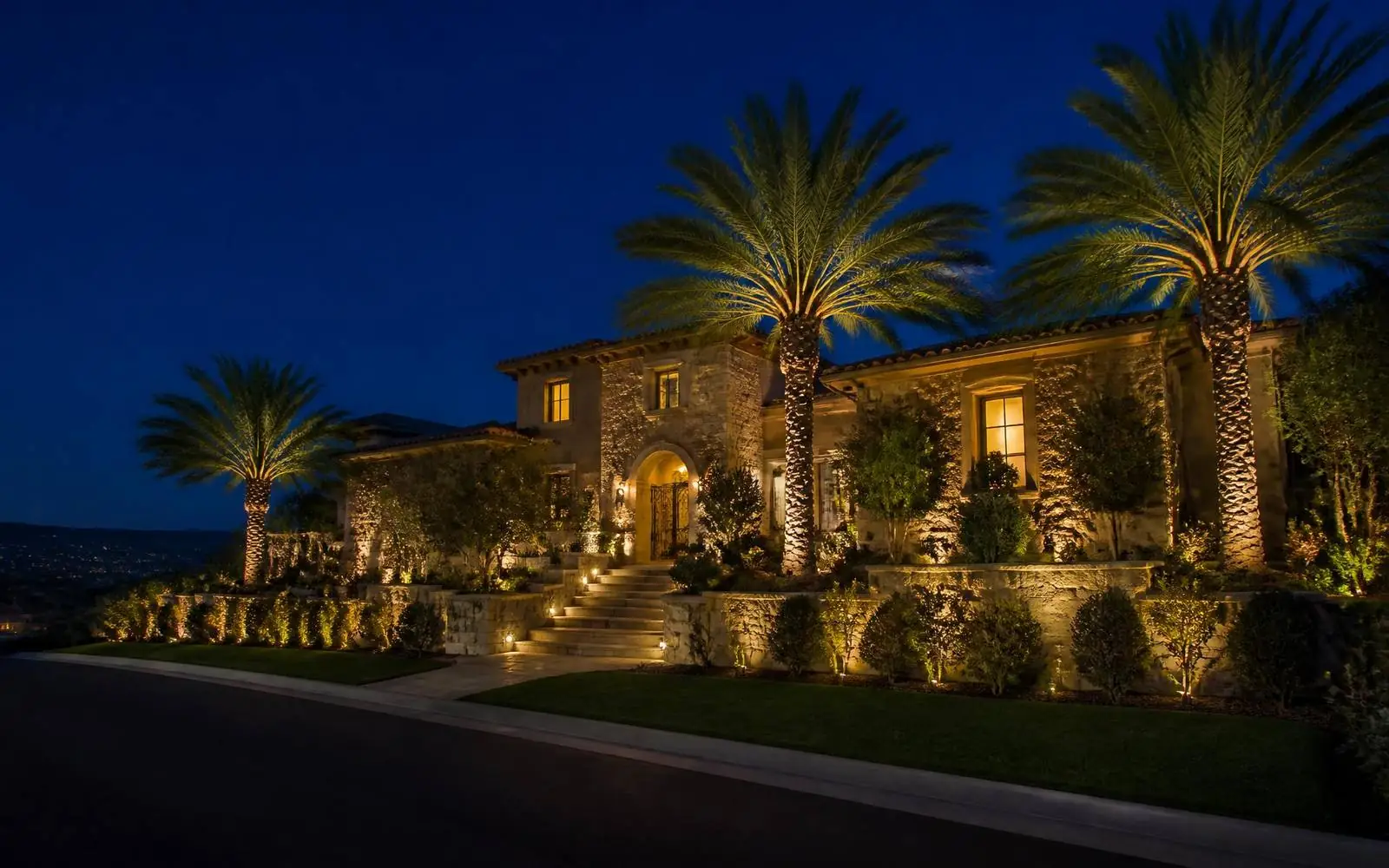 Illuminated Orange County home at twilight